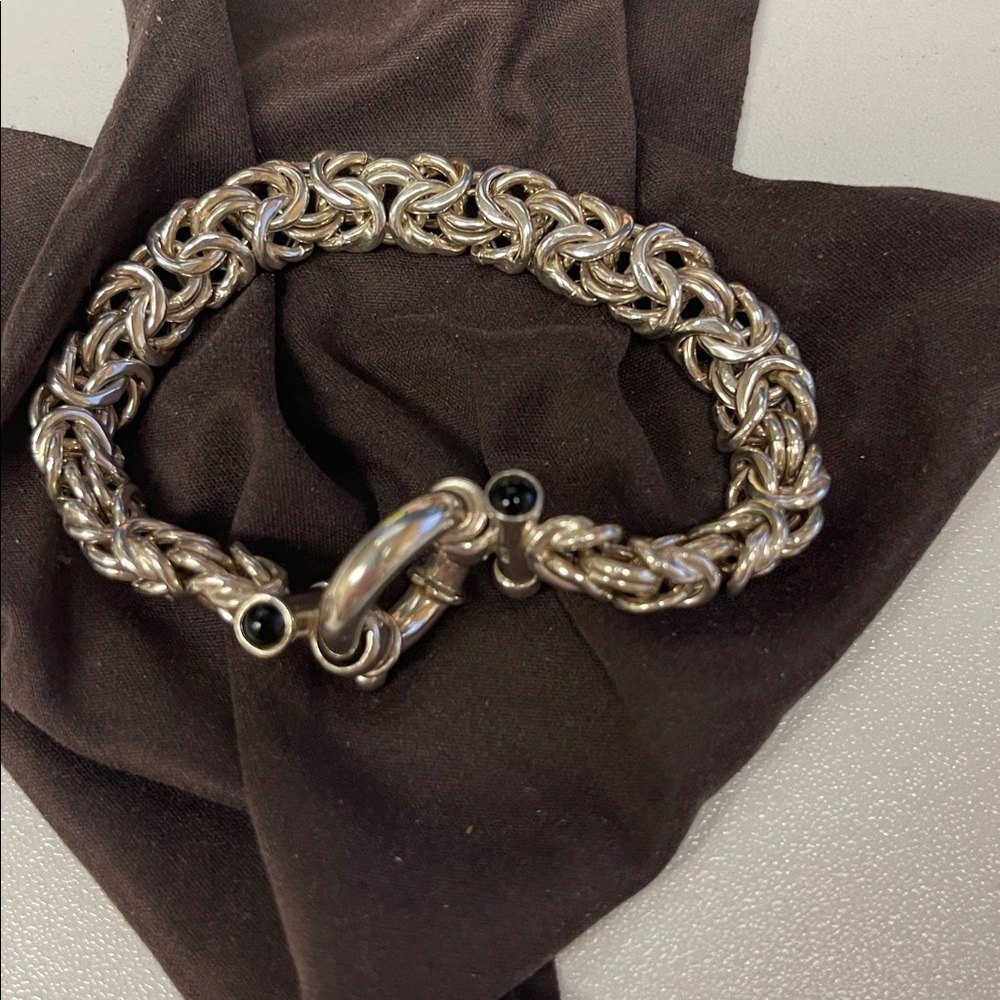 Interlocking Byzantine Sterling Silver Stamped Italy. 7” Length. Very Nice. - Picture 2 of 3